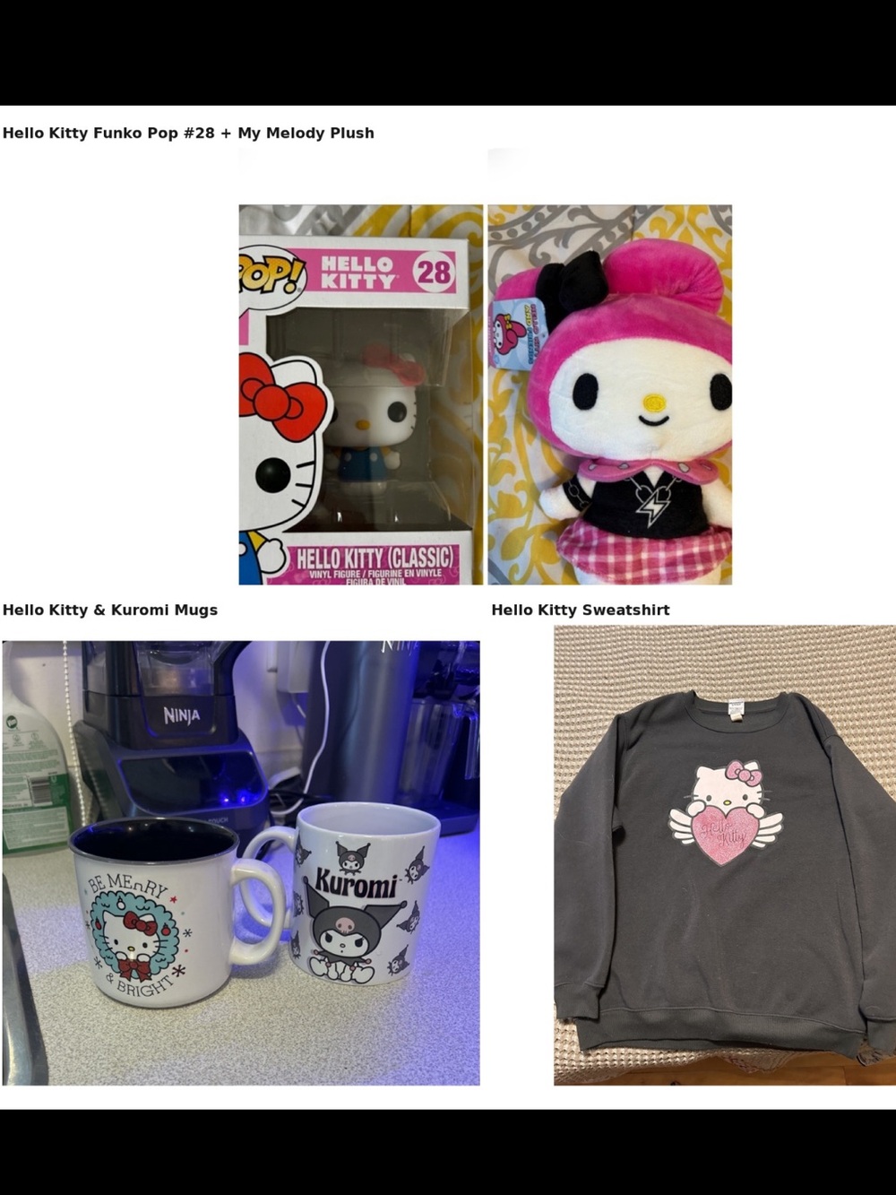 Sanrio Bundle 🎀 Hello Kitty Sweatshirt (M) + 2 Mugs + Funko Pop + My Melody Plus